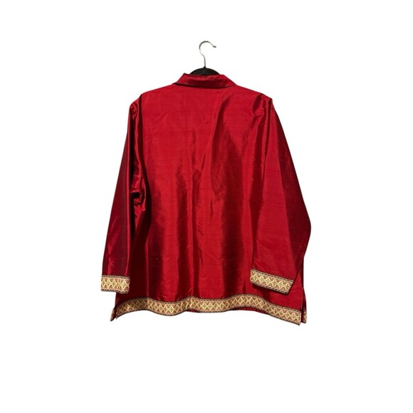 Silk Lore By Beth Terrell 100% Silk Blazer Blouse Size 2x Red Brocade Trim - Picture 2 of 5
